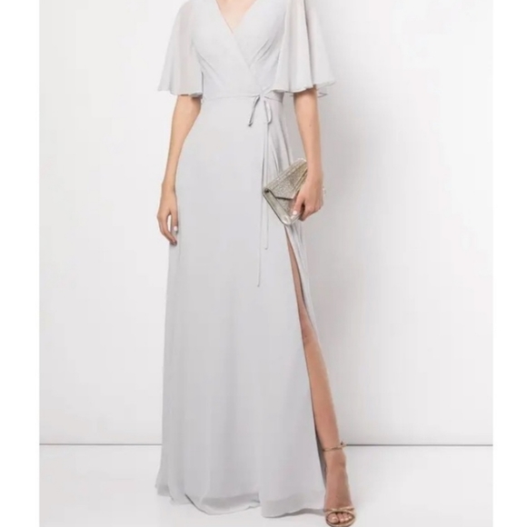 Marchesa Dresses & Skirts - Marchesa Notte Bridesmaids Gown Draped Sleeve Rear Cutout Dove Gray NWT …